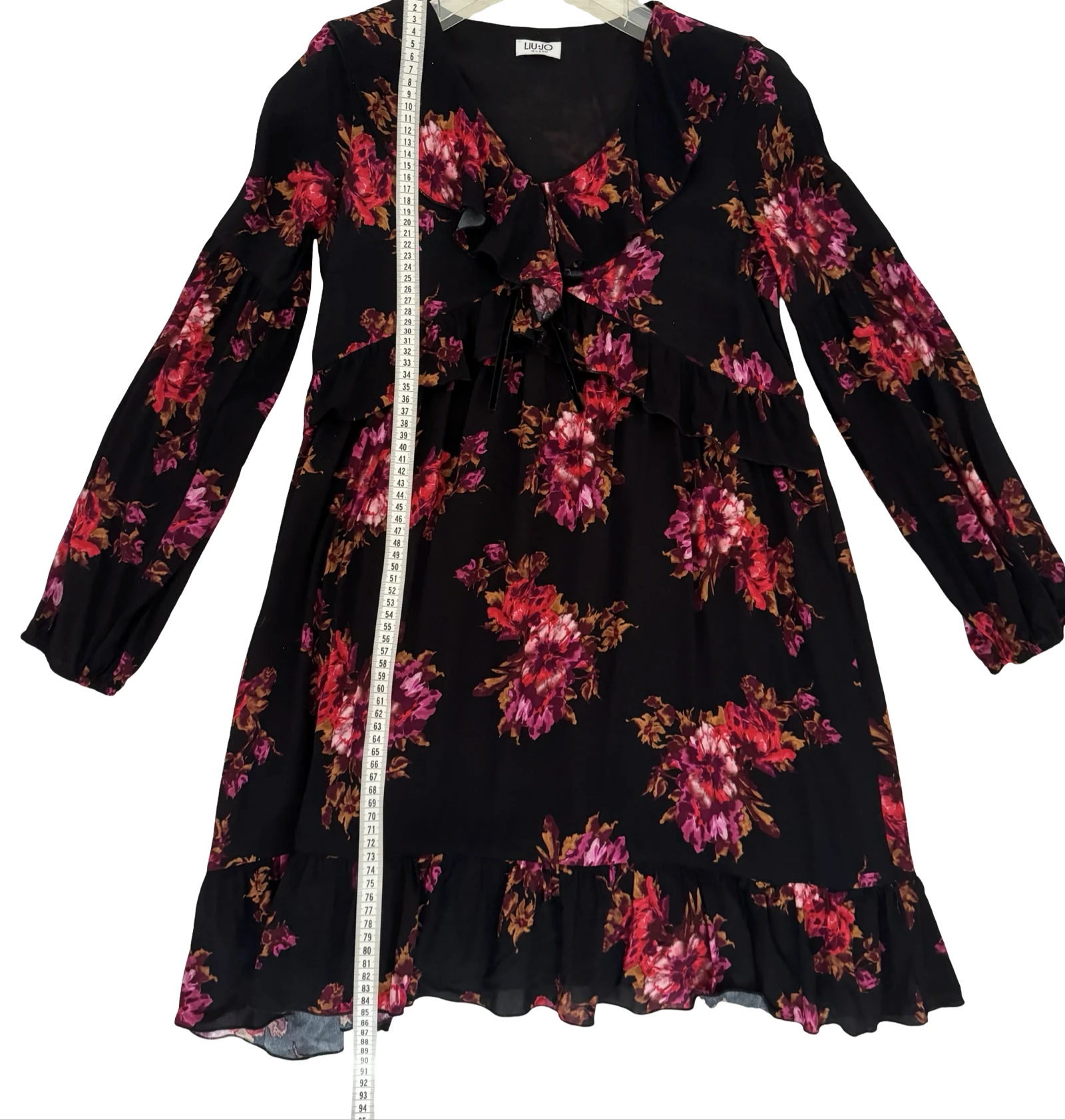 LIU JO Milano vestido floral negro con estampado de flores rosas – photo 8